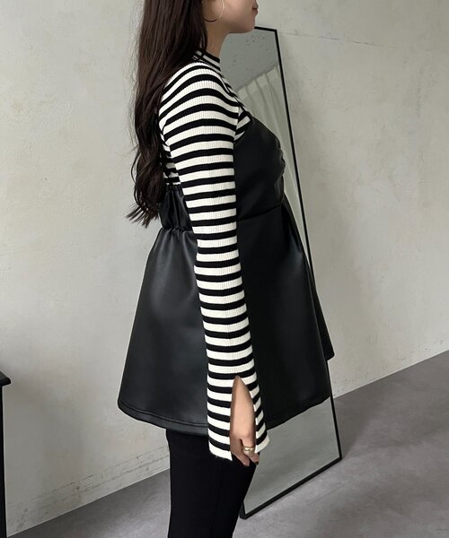 セール】フロントシャーリングペプラムレザービスチェ（キャミソール