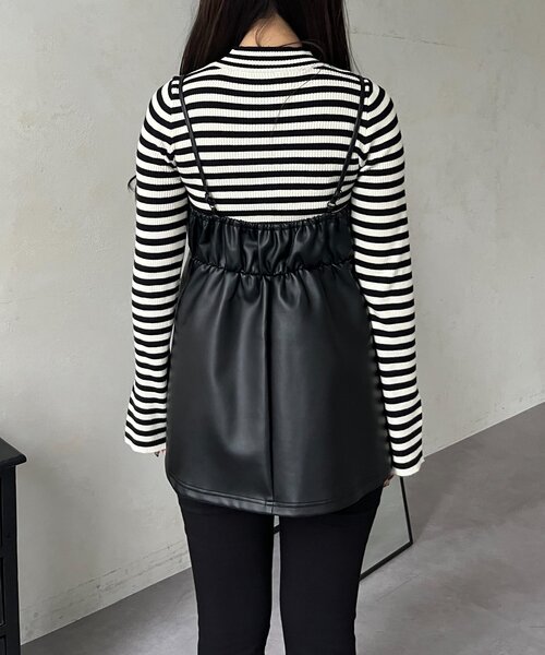 prose verse（プロズヴェール）の「フロントシャーリングペプラムレザービスチェ（キャミソール・レディース・ブラック・LARGE/MEDIUM）」の7枚目の写真