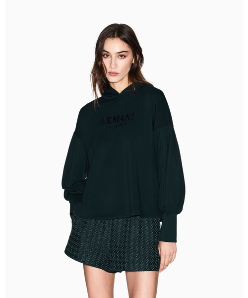 ARMANI EXCHANGE(アルマーニエクスチェンジ)の「【A|X アルマーニ エクスチェンジ】AXロゴ リブポイント フーデッドスウェットプルオーバー(スウェット・レディース・ブラック/ダークグリーン・LARGE/MEDIUM/SMALL/X-LARGE/X-SMALL)」の2枚目の写真
