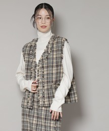 ツイード ノーカラージャケット チェック柄 ジャケット ノーカラージャケット チェック柄 ノーカラー