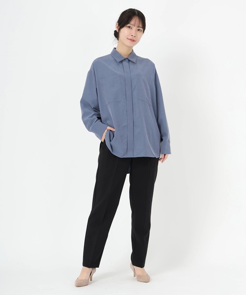 STRAWBERRY-FIELDS(ストロベリーフィールズ)の「パウダーポプリン_パウダータッチシャツ(シャツ/ブラウス・レディース・グレイッシュブルー/ベージュ/モカ・2)」の13枚目の写真