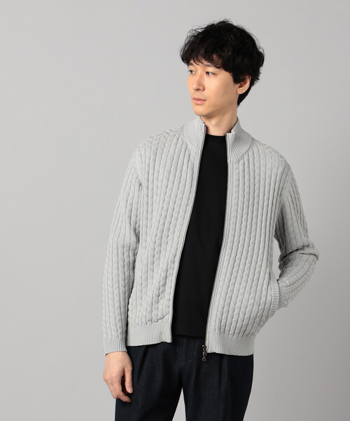 COMME CA MEN（コムサメン）の「リンクスジャカード ドライバーズニット（カーディガン/ボレロ・メンズ・ターコイズブルー/ライトグレー/ブラック・M/L）」の3枚目の写真