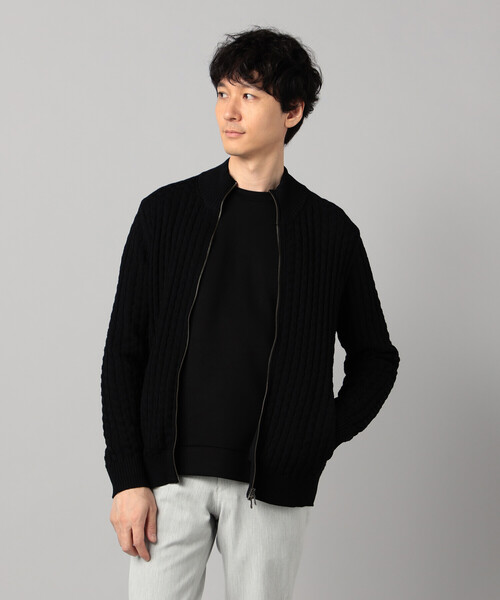 COMME CA MEN（コムサメン）の「リンクスジャカード ドライバーズニット（カーディガン/ボレロ・メンズ・ターコイズブルー/ライトグレー/ブラック・M/L）」の2枚目の写真