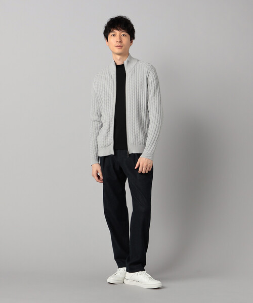 COMME CA MEN（コムサメン）の「リンクスジャカード ドライバーズニット（カーディガン/ボレロ・メンズ・ターコイズブルー/ライトグレー/ブラック・M/L）」の4枚目の写真