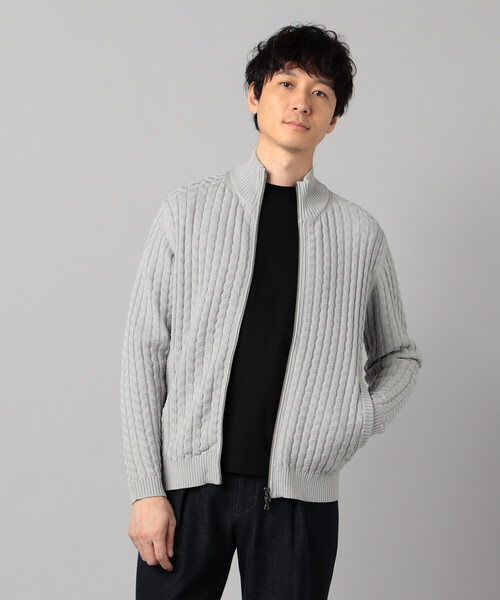 COMME CA MEN（コムサメン）の「リンクスジャカード ドライバーズニット（カーディガン/ボレロ・メンズ・ターコイズブルー/ライトグレー/ブラック・M/L）」の6枚目の写真