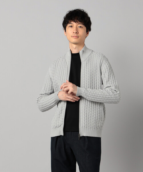 COMME CA MEN（コムサメン）の「リンクスジャカード ドライバーズニット（カーディガン/ボレロ・メンズ・ターコイズブルー/ライトグレー/ブラック・M/L）」の7枚目の写真