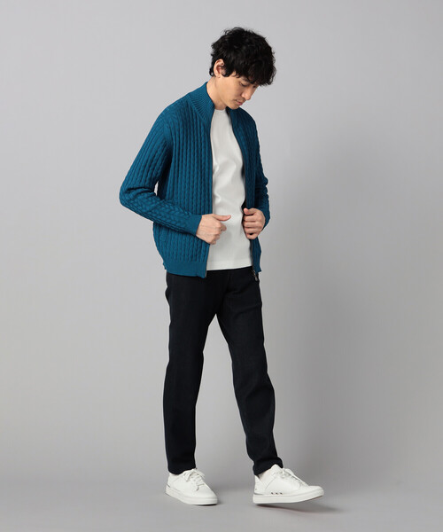 COMME CA MEN（コムサメン）の「リンクスジャカード ドライバーズニット（カーディガン/ボレロ・メンズ・ターコイズブルー/ライトグレー/ブラック・M/L）」の13枚目の写真