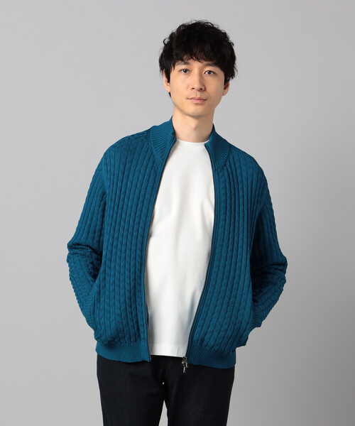 COMME CA MEN（コムサメン）の「リンクスジャカード ドライバーズニット（カーディガン/ボレロ・メンズ・ターコイズブルー/ライトグレー/ブラック・M/L）」の14枚目の写真