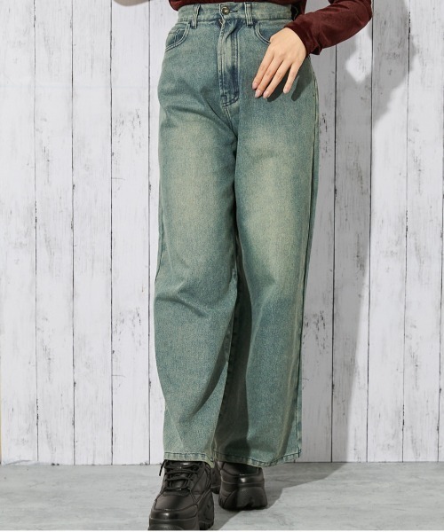 GORGE（ゴージ）の「《バックロゴ×ラインストーン》レディース デニムパンツ ワイドシルエット 春秋冬（デニムパンツ・レディース・ブルー系/ブラック・M/S）」の3枚目の写真