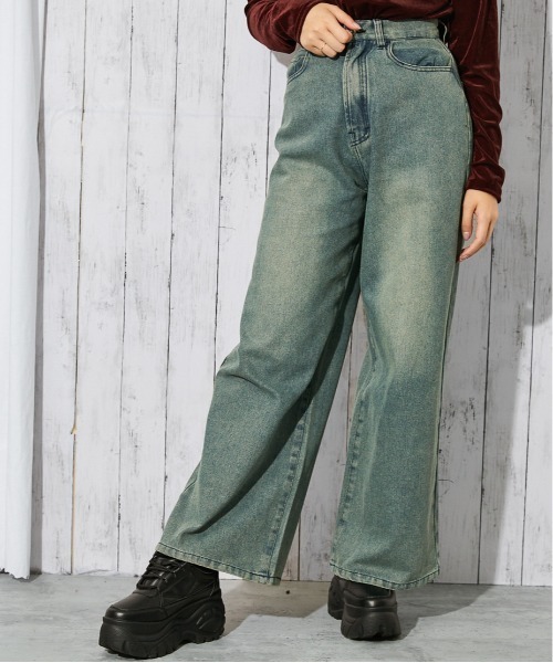 GORGE（ゴージ）の「《バックロゴ×ラインストーン》レディース デニムパンツ ワイドシルエット 春秋冬（デニムパンツ・レディース・ブルー系/ブラック・M/S）」の4枚目の写真