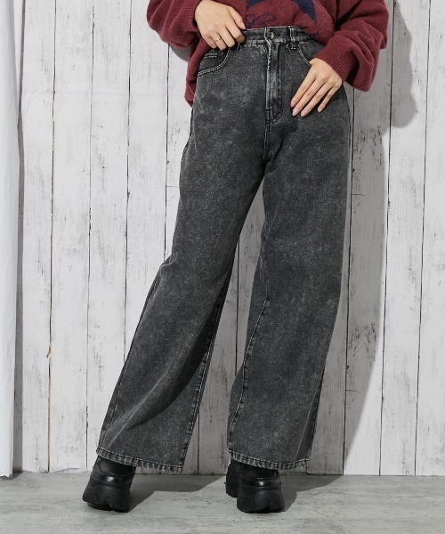 GORGE（ゴージ）の「《バックロゴ×ラインストーン》レディース デニムパンツ ワイドシルエット 春秋冬（デニムパンツ・レディース・ブルー系/ブラック・M/S）」の8枚目の写真
