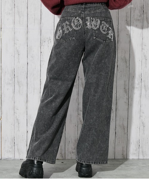 GORGE（ゴージ）の「《バックロゴ×ラインストーン》レディース デニムパンツ ワイドシルエット 春秋冬（デニムパンツ・レディース・ブルー系/ブラック・M/S）」の10枚目の写真