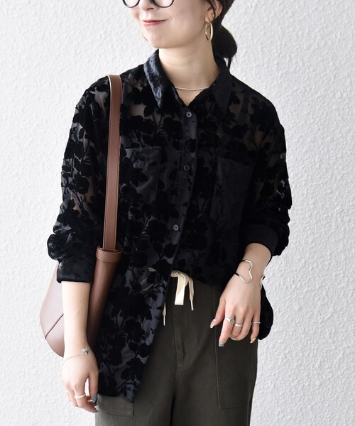 値下げ！！☆UNIONINIユニオニーニ フラワーブラウス大人 セール】SHIPS any:〈手洗い可能〉フラワー オパール シアー シャツ
