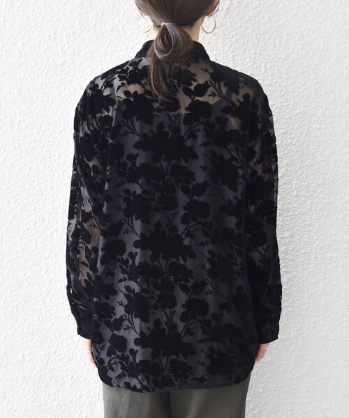 セール】SHIPS any:〈手洗い可能〉フラワー オパール シアー シャツ