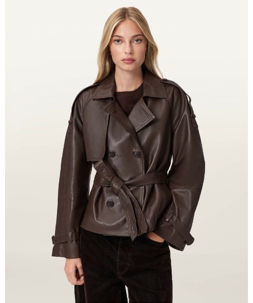 ALLSAINTS(オールセインツ)の「REED CROPPED LEATHER TRENCH | REED クロップド レザー トレンチ(トレンチコート・レディース・ブラウン系その他・XS/S/M/L)」の1枚目の写真