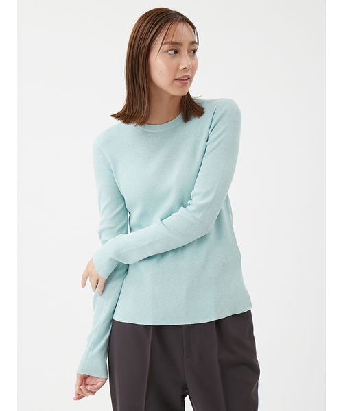 Mila Owen（ミラオーウェン）の「シアーラメクルーネックリブニット（ニット/セーター・レディース・ホワイト/ピンク/ミント/ベージュ/その他・0/1）」の4枚目の写真