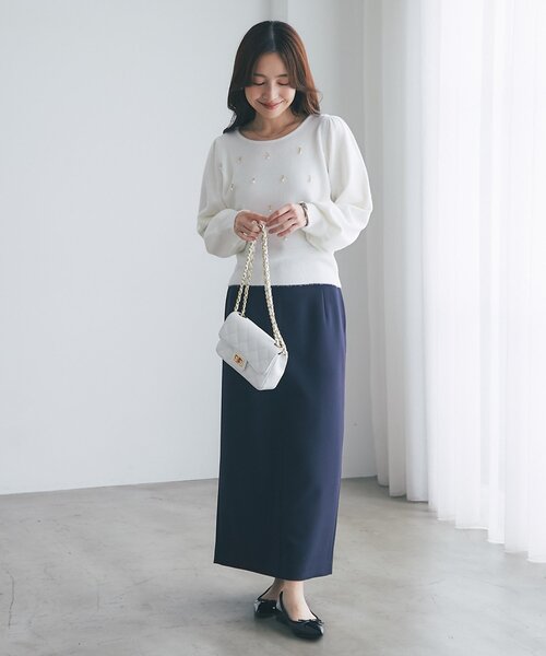 La boutique BonBon（ラブティックボンボン）の「【今すぐお届け！】ダブルクロスナローマキシスカート（スカート・レディース・ライトグレー/ブラック/ネイビー/オフホワイト・38/36/34）」の18枚目の写真