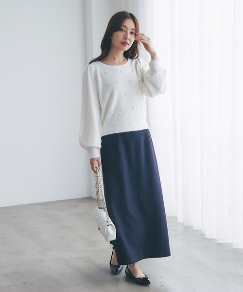 La boutique BonBon（ラブティックボンボン）の「【今すぐお届け！】ダブルクロスナローマキシスカート（スカート・レディース・ライトグレー/ブラック/ネイビー/オフホワイト・38/36/34）」の14枚目の写真