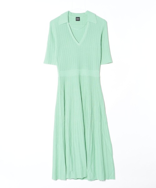 BOSS(ボス)の「Vネックドレス リブストラクチャー(ワンピース・レディース・ライトグリーン/ダークブルー・L/M/S/XS)」の2枚目の写真