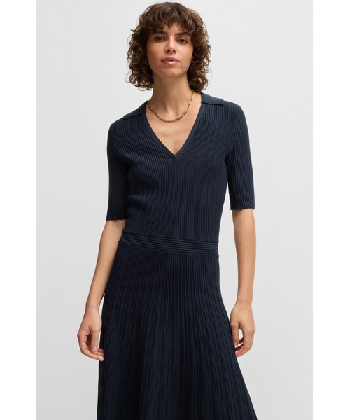 BOSS(ボス)の「Vネックドレス リブストラクチャー(ワンピース・レディース・ライトグリーン/ダークブルー・L/M/S/XS)」の6枚目の写真
