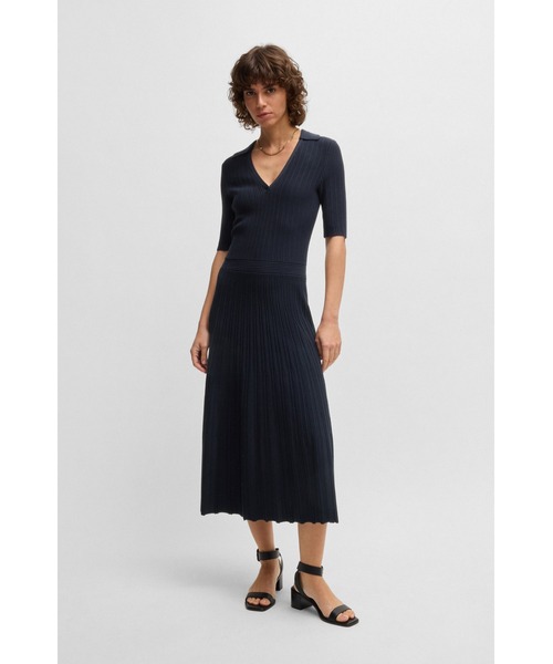 BOSS(ボス)の「Vネックドレス リブストラクチャー(ワンピース・レディース・ライトグリーン/ダークブルー・L/M/S/XS)」の4枚目の写真