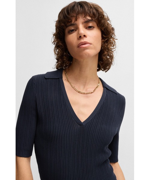 BOSS(ボス)の「Vネックドレス リブストラクチャー(ワンピース・レディース・ライトグリーン/ダークブルー・L/M/S/XS)」の7枚目の写真