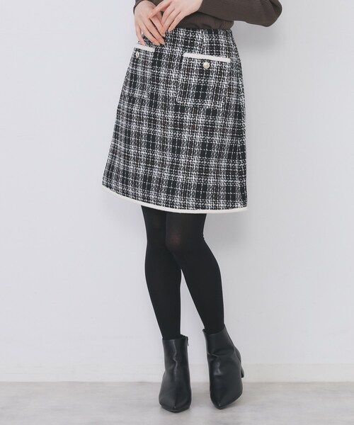 us♡♡即購入 チェックツィードスカート/セットアップ対応【洗える】（スカート