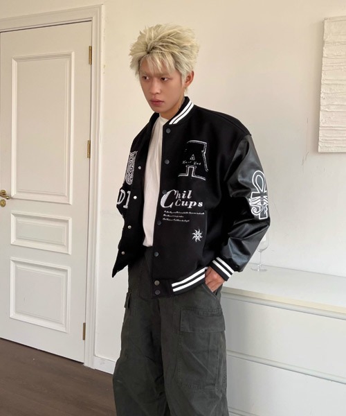 Ressaca（レサーカ）の「オーバーサイズサガラ刺繍スタジャン PUレザー