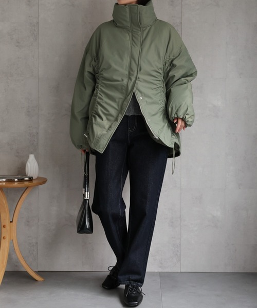 セール】ファイバーダウン フロントドロストミドルブルゾン/パディング