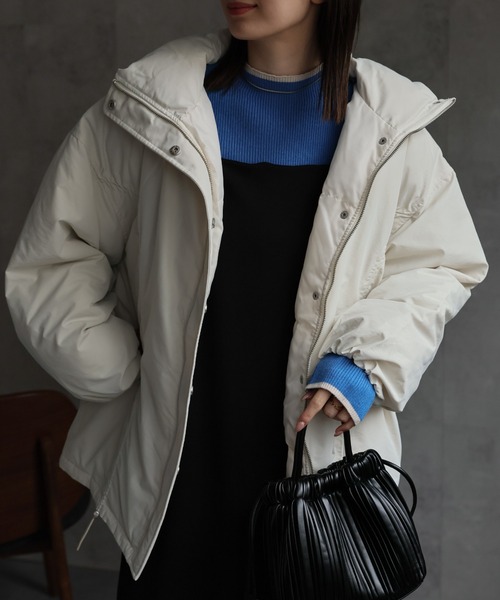 sakishimatokyo（サキシマトーキョー）の「ファイバーダウン フロントドロストミドルブルゾン/パディングブルゾン（ダウンジャケット/コート・レディース・ブルー系その他/カーキ/ブラック/アイボリー・FREE）」の6枚目の写真