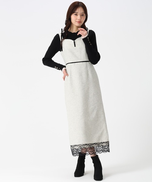 31 Sons de mode（トランテアン　ソン　ドゥ　モード）の「2025秋冬新作 ツイードレーストリミングジャンスカ（ジャンパースカート・レディース・オフホワイト/ブラック・S/M）」の2枚目の写真