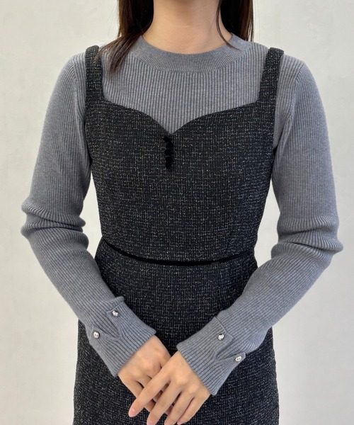 31 Sons de mode（トランテアン　ソン　ドゥ　モード）の「2025秋冬新作 ツイードレーストリミングジャンスカ（ジャンパースカート・レディース・オフホワイト/ブラック・S/M）」の3枚目の写真