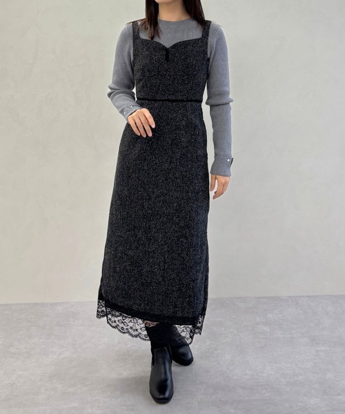 31 Sons de mode（トランテアン　ソン　ドゥ　モード）の「2025秋冬新作 ツイードレーストリミングジャンスカ（ジャンパースカート・レディース・オフホワイト/ブラック・S/M）」の4枚目の写真