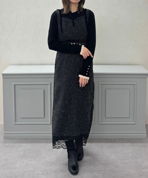 31 Sons de mode（トランテアン　ソン　ドゥ　モード）の「2025秋冬新作 ツイードレーストリミングジャンスカ（ジャンパースカート・レディース・オフホワイト/ブラック・S/M）」の9枚目の写真