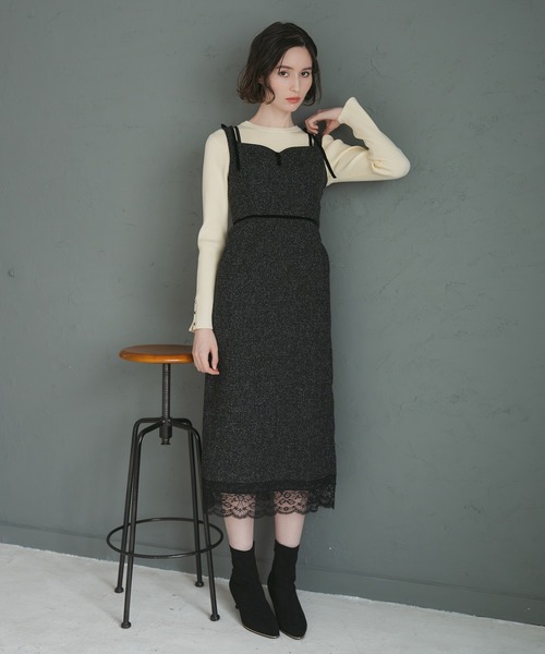 31 Sons de mode（トランテアン　ソン　ドゥ　モード）の「2025秋冬新作 ツイードレーストリミングジャンスカ（ジャンパースカート・レディース・オフホワイト/ブラック・S/M）」の15枚目の写真