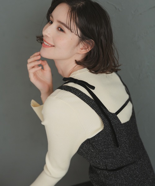 31 Sons de mode（トランテアン　ソン　ドゥ　モード）の「2025秋冬新作 ツイードレーストリミングジャンスカ（ジャンパースカート・レディース・オフホワイト/ブラック・S/M）」の14枚目の写真