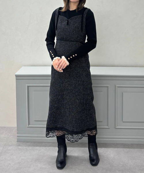 31 Sons de mode（トランテアン　ソン　ドゥ　モード）の「2025秋冬新作 ツイードレーストリミングジャンスカ（ジャンパースカート・レディース・オフホワイト/ブラック・S/M）」の5枚目の写真