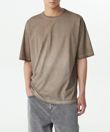 グラデーションリラックスドクルーネックTシャツ[グレイッシュベージュ]