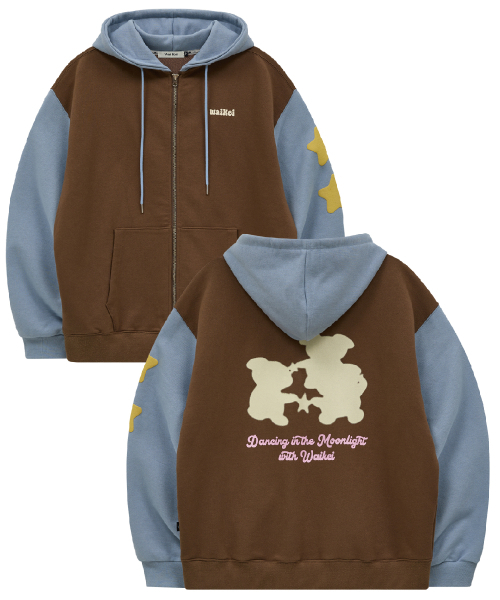 Colorblock standard shading fur hooded full zip brawn
