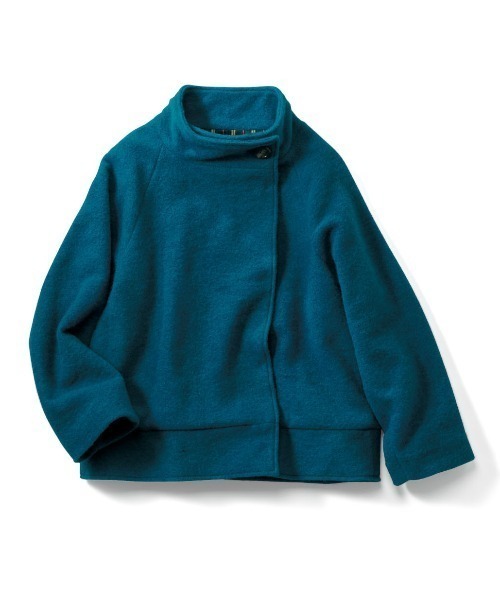 IEDIT（イディット）の「ＩＥＤＩＴ　ウール混スライバー素材で軽やか　スタンドカラーで顔まわり華やか　スライバーショートコート（その他アウター・レディース・ブルーグリーン/ブラック・M/L/LL/3L/4L/S）」の16枚目の写真