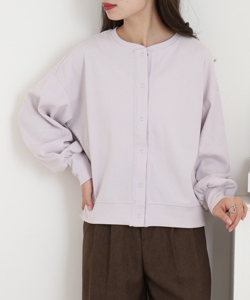 OMNES（オムネス）の「リブボリューム袖カーディガン長袖（カーディガン/ボレロ・レディース・ラベンダー/アイボリー/ホワイト×ブラック・FREE）」の3枚目の写真