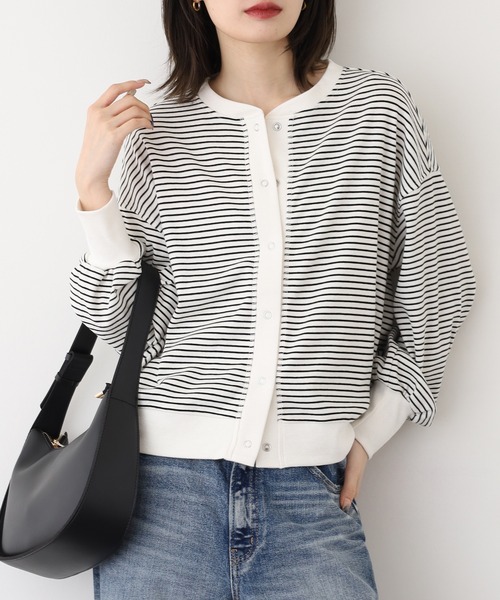 OMNES（オムネス）の「リブボリューム袖カーディガン長袖（カーディガン/ボレロ・レディース・ラベンダー/アイボリー/ホワイト×ブラック・FREE）」の2枚目の写真