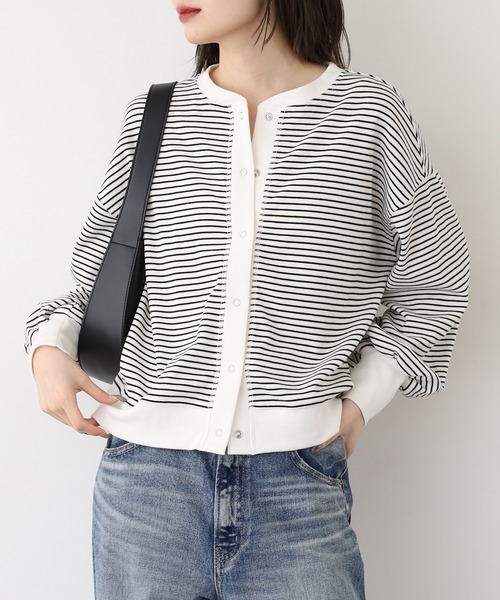 OMNES（オムネス）の「リブボリューム袖カーディガン長袖（カーディガン/ボレロ・レディース・ラベンダー/アイボリー/ホワイト×ブラック・FREE）」の10枚目の写真