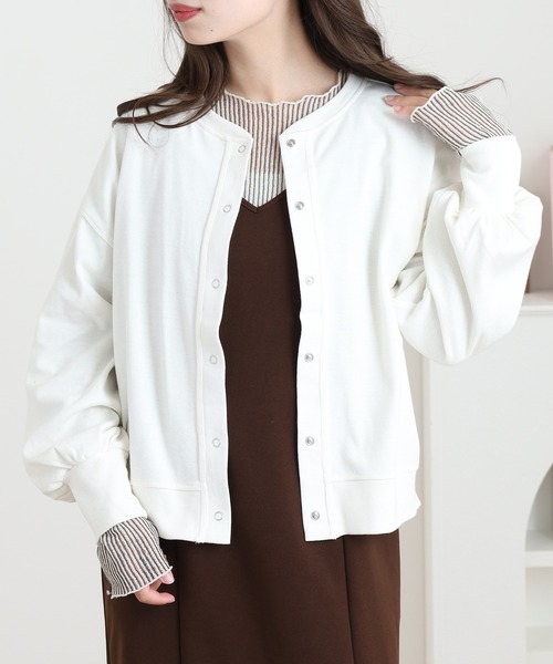 OMNES（オムネス）の「リブボリューム袖カーディガン長袖（カーディガン/ボレロ・レディース・ラベンダー/アイボリー/ホワイト×ブラック・FREE）」の5枚目の写真