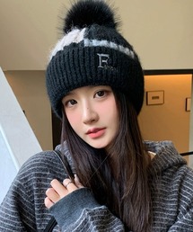 B.I.D. | 《Bz》配色ポンポン付きニット帽/ユニセックス(LEY)(ニットキャップ/ビーニー)