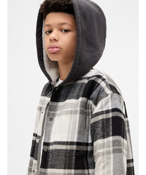 GAP(ギャップ)の「裏ボア フード付き フランネル シャケット (キッズ)(その他アウター・キッズ・グレー・160cm/150cm/130cm/110cm/120cm/140cm)」の5枚目の写真