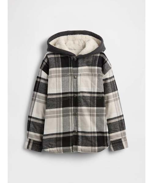 GAP(ギャップ)の「裏ボア フード付き フランネル シャケット (キッズ)(その他アウター・キッズ・グレー・160cm/150cm/130cm/110cm/120cm/140cm)」の3枚目の写真