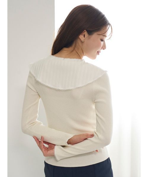 SNIDEL(スナイデル)の「Sustainableスカーフブラウスドッキングプルオーバー(ニット/セーター・レディース・グレー/アイボリー/ダークネイビー・F)」の16枚目の写真
