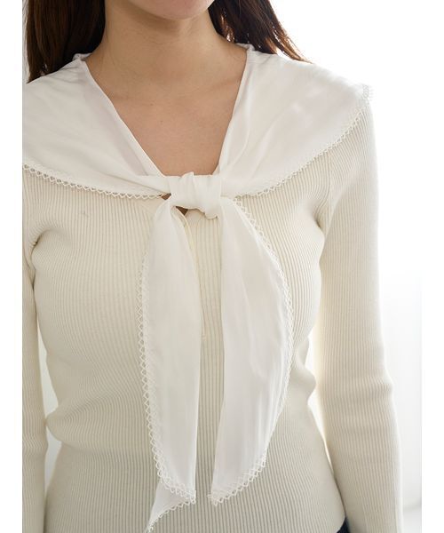 SNIDEL(スナイデル)の「Sustainableスカーフブラウスドッキングプルオーバー(ニット/セーター・レディース・グレー/アイボリー/ダークネイビー・F)」の18枚目の写真