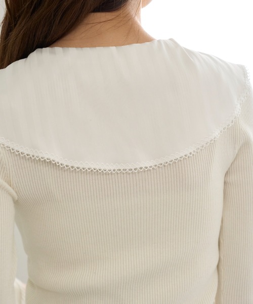 SNIDEL(スナイデル)の「Sustainableスカーフブラウスドッキングプルオーバー(ニット/セーター・レディース・グレー/アイボリー/ダークネイビー・F)」の7枚目の写真